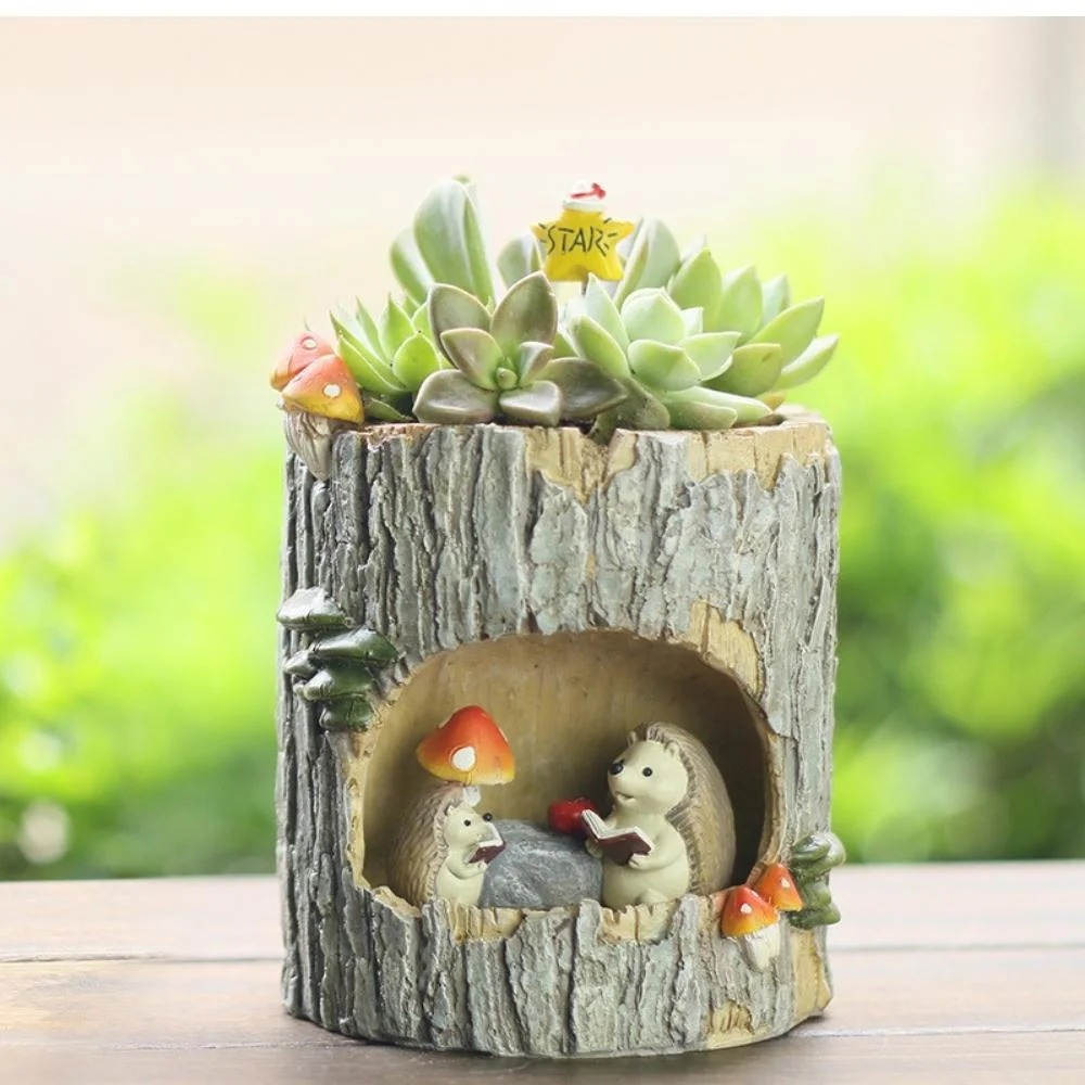 Cute Animal Plant Pot Garden Planting Tools Mini Round Succulent Pot Hedgehog Themed Decorative Micro Animals Landscape Style Bl20501