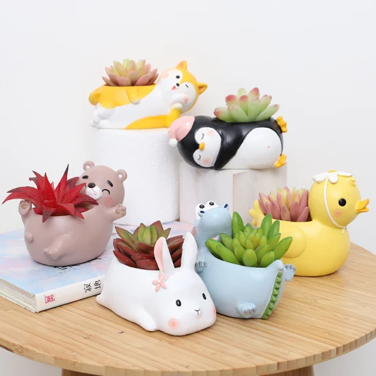 Creativo hogar escritorio lindo lavabo de resina lindo pingüino conejo Animal suculento Cactus pequeña maceta combinación